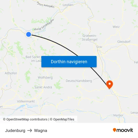 Judenburg to Wagna map