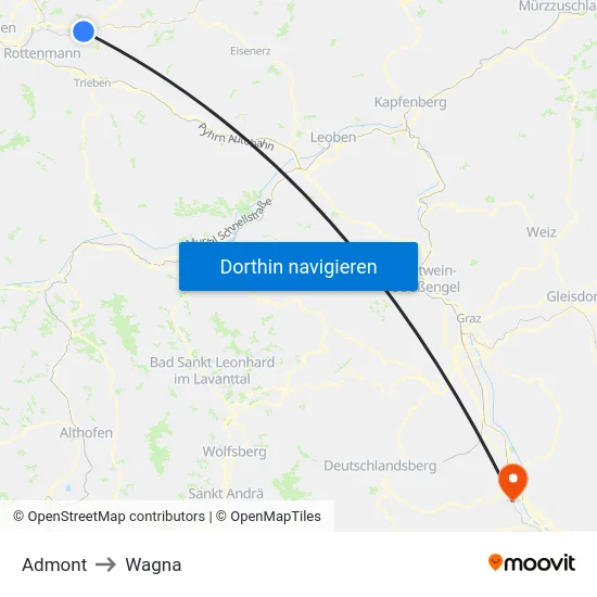 Admont to Wagna map