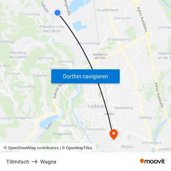 Tillmitsch to Wagna map