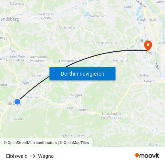 Eibiswald to Wagna map