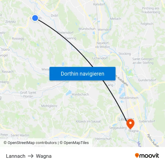 Lannach to Wagna map