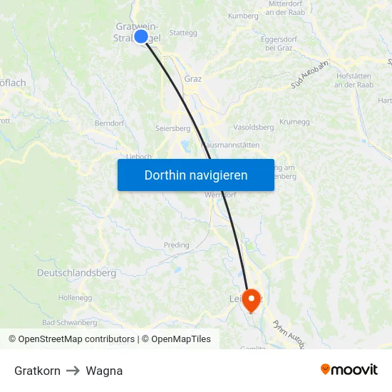 Gratkorn to Wagna map
