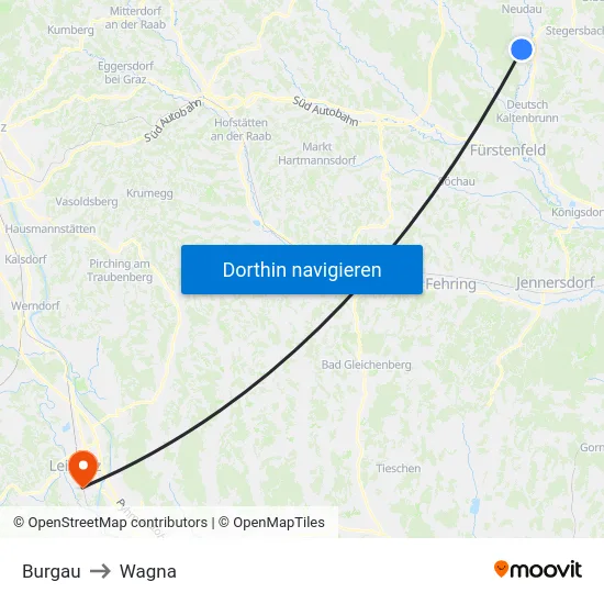 Burgau to Wagna map