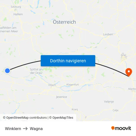 Winklern to Wagna map