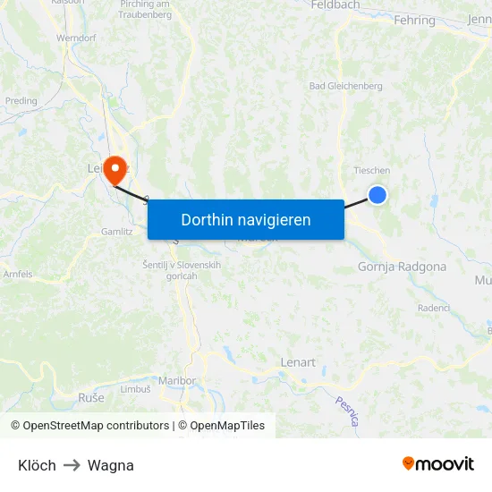 Klöch to Wagna map