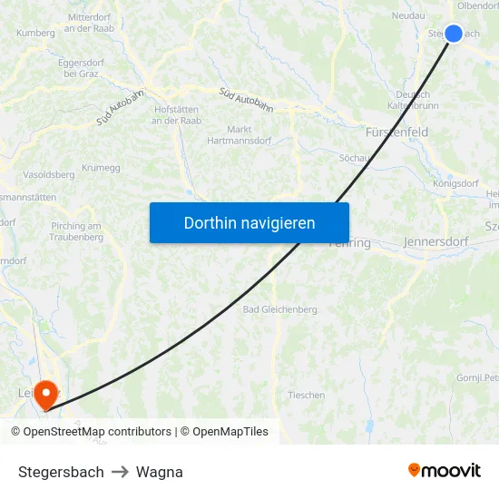 Stegersbach to Wagna map