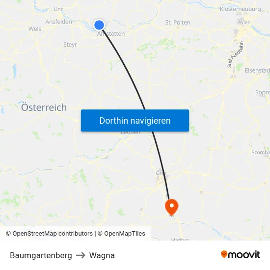Baumgartenberg to Wagna map
