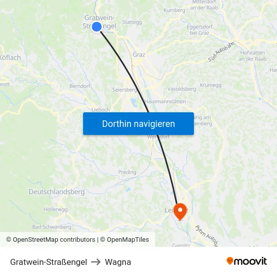 Gratwein-Straßengel to Wagna map