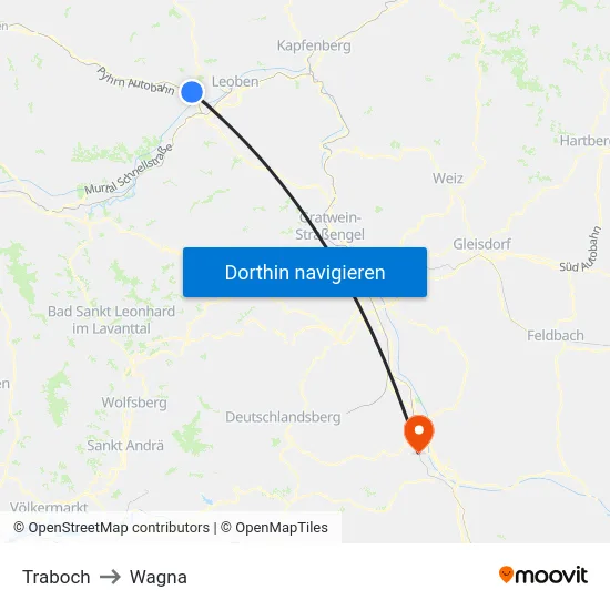 Traboch to Wagna map