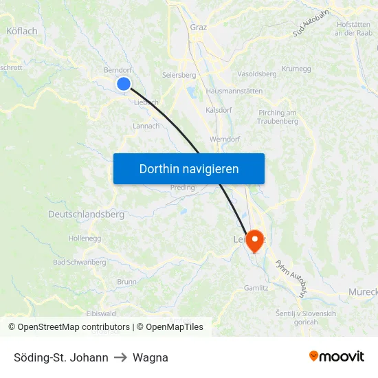 Söding-St. Johann to Wagna map