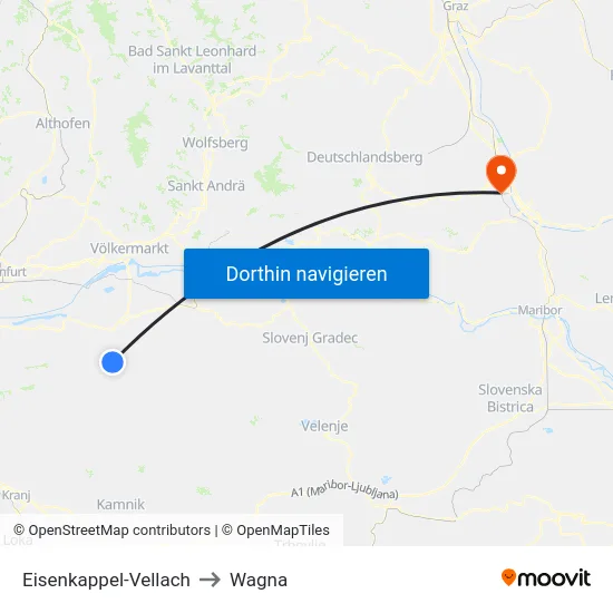 Eisenkappel-Vellach to Wagna map