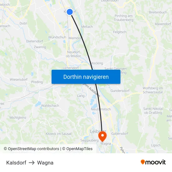 Kalsdorf to Wagna map