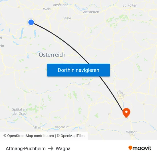 Attnang-Puchheim to Wagna map