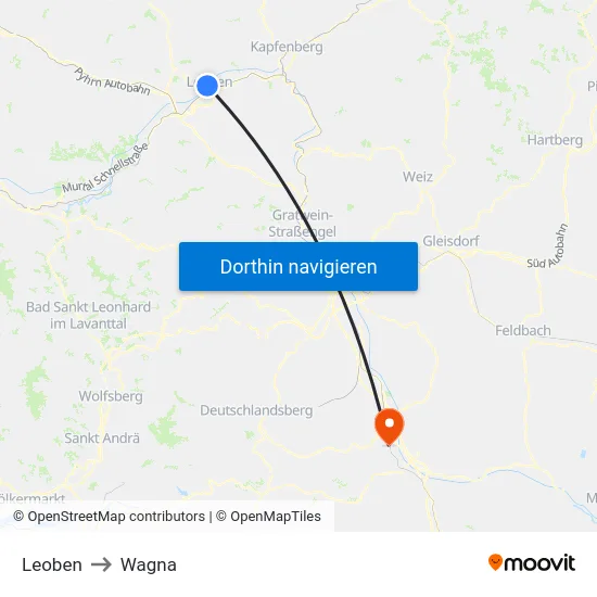 Leoben to Wagna map