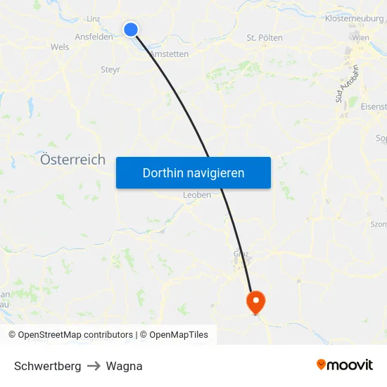 Schwertberg to Wagna map