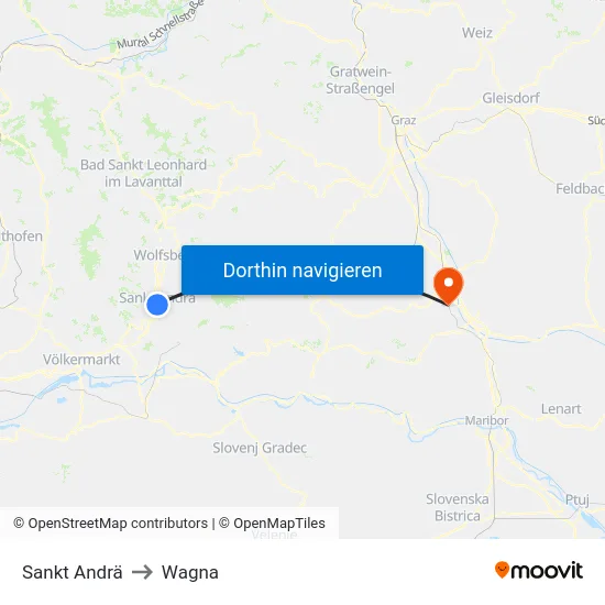 Sankt Andrä to Wagna map