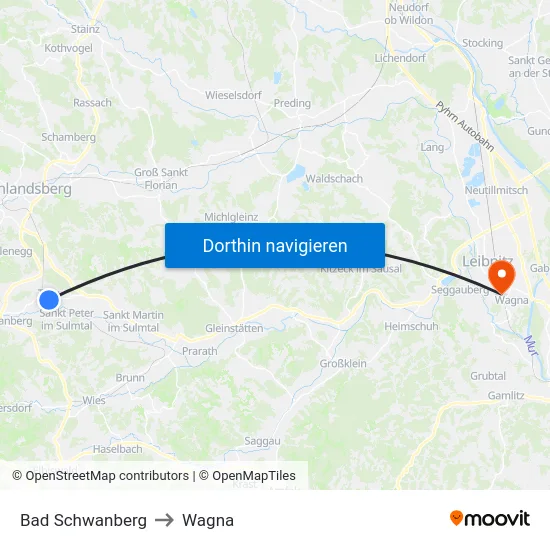 Bad Schwanberg to Wagna map