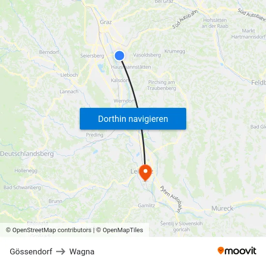 Gössendorf to Wagna map
