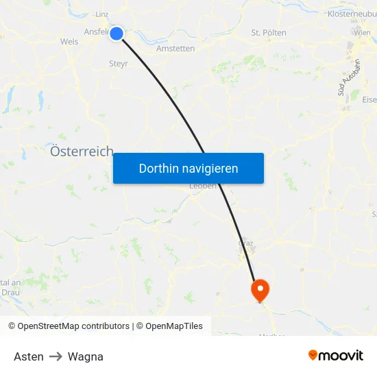 Asten to Wagna map
