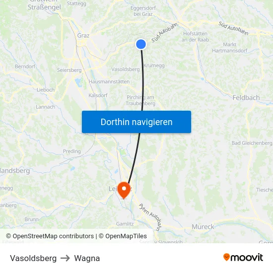 Vasoldsberg to Wagna map