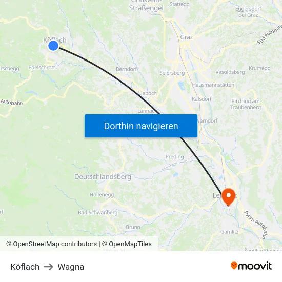 Köflach to Wagna map