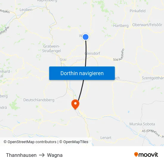 Thannhausen to Wagna map