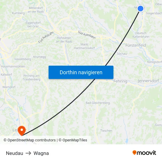 Neudau to Wagna map