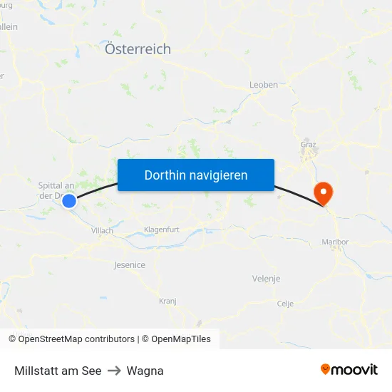 Millstatt am See to Wagna map