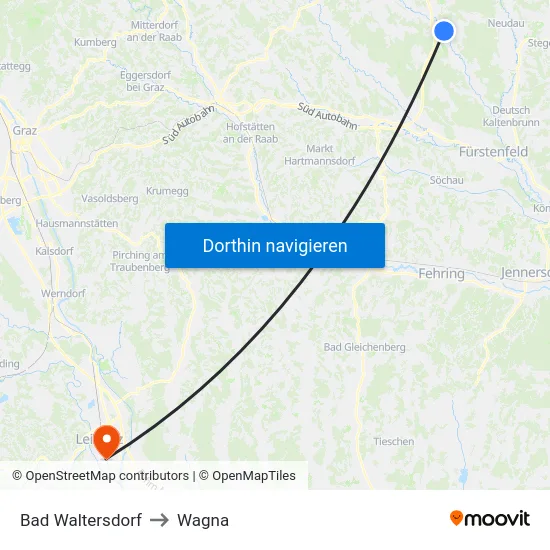 Bad Waltersdorf to Wagna map