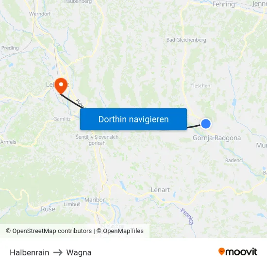 Halbenrain to Wagna map