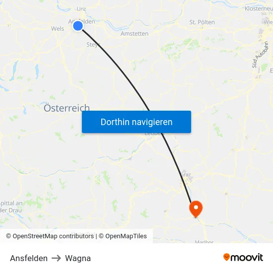 Ansfelden to Wagna map