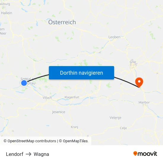 Lendorf to Wagna map