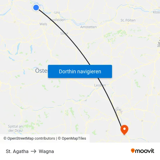 St. Agatha to Wagna map