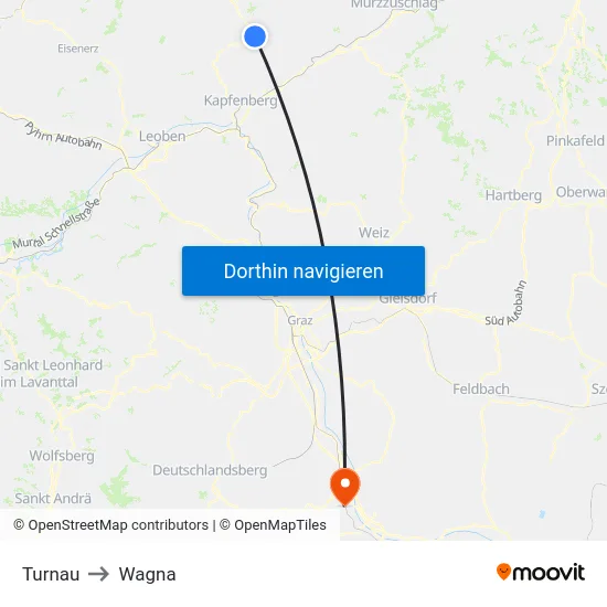 Turnau to Wagna map