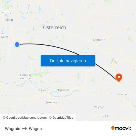 Wagrain to Wagna map