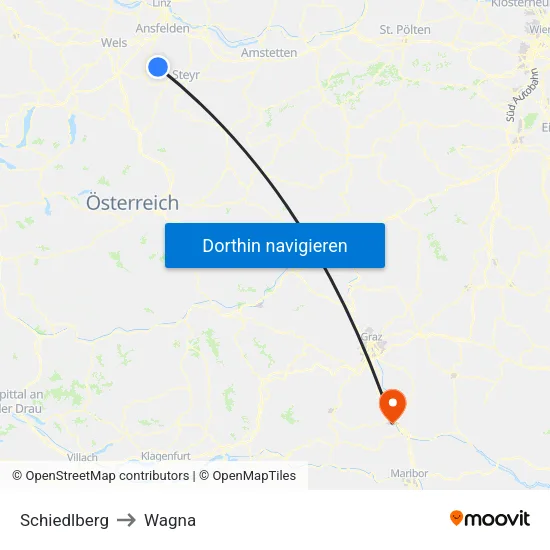 Schiedlberg to Wagna map