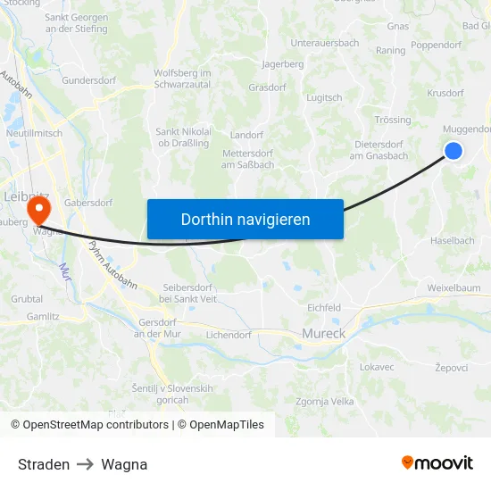 Straden to Wagna map