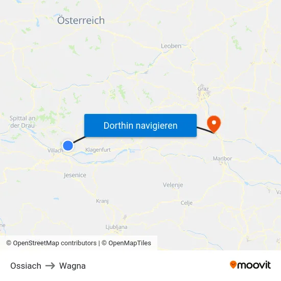 Ossiach to Wagna map