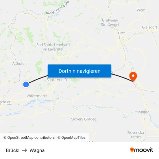Brückl to Wagna map