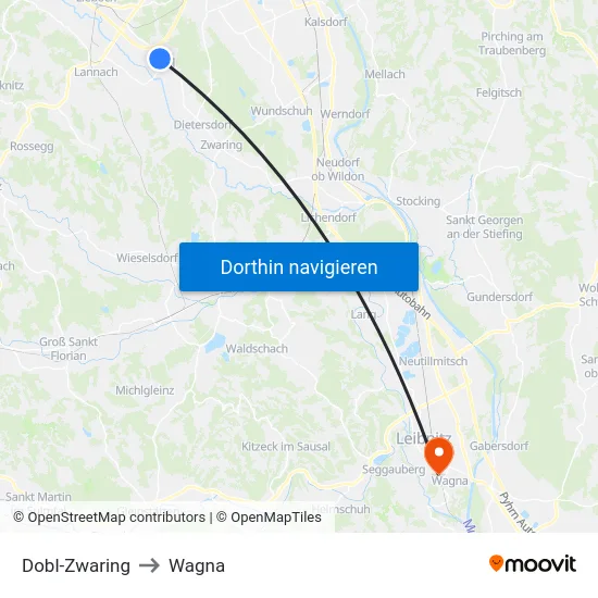 Dobl-Zwaring to Wagna map