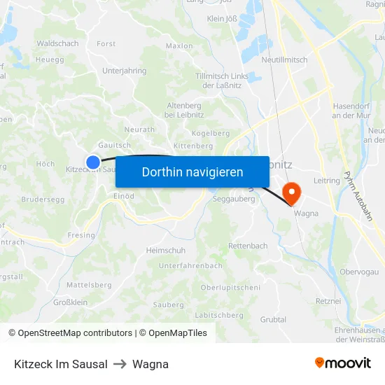 Kitzeck Im Sausal to Wagna map