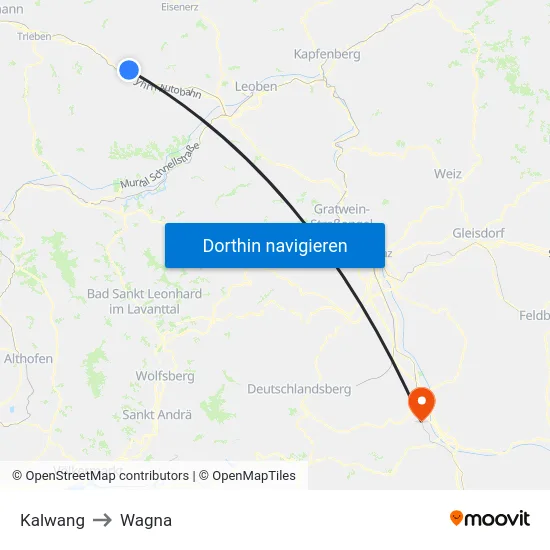 Kalwang to Wagna map