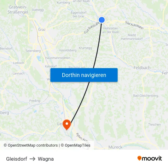 Gleisdorf to Wagna map
