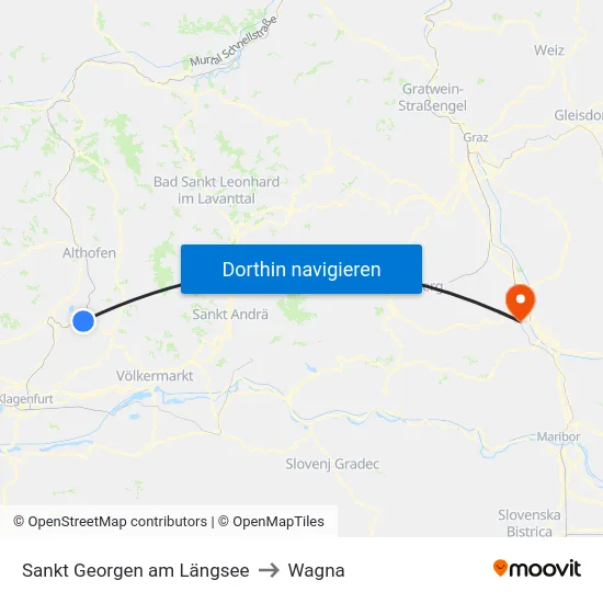 Sankt Georgen am Längsee to Wagna map