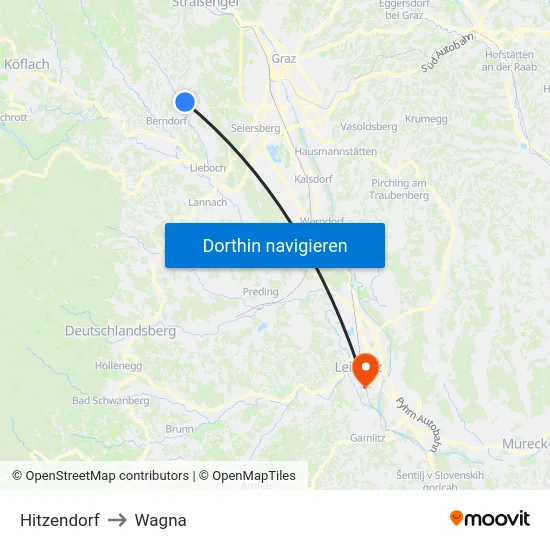 Hitzendorf to Wagna map