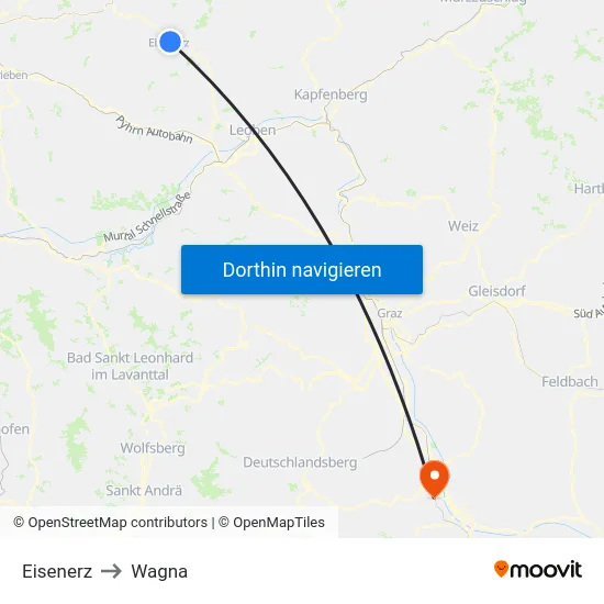 Eisenerz to Wagna map