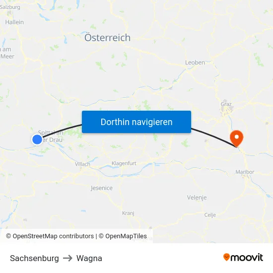Sachsenburg to Wagna map