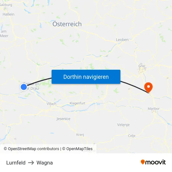 Lurnfeld to Wagna map