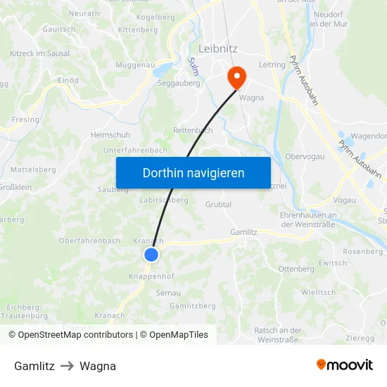 Gamlitz to Wagna map