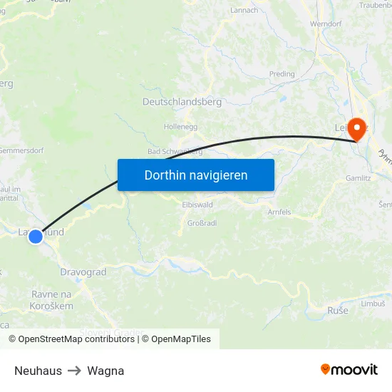 Neuhaus to Wagna map